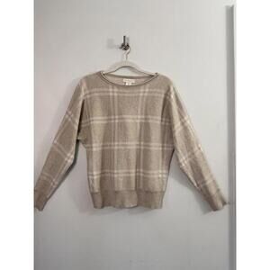 Cynthia Rowley Plaid Sweater Women’s Small Beige Cream Soft Knit Pullover Top